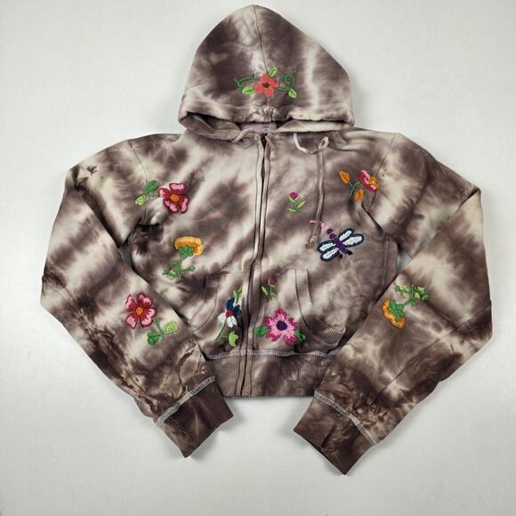VTG Y2K Miss Me Hoodie Womens Small Tie-Dye Zip Up Embroidered Floral Butterfly - Picture 1 of 12
